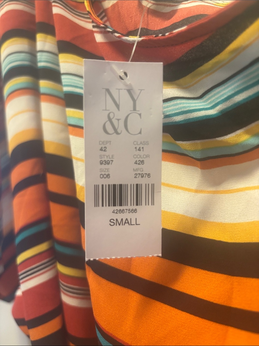 NY&C One-Shoulder Multicolor Striped Wrap Top - Picture 2 of 2